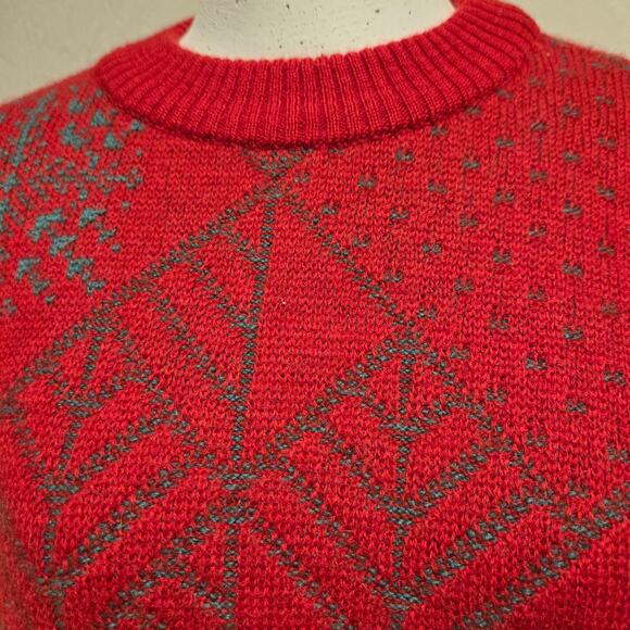 Vintage 80s Geiger Austria Red Pure New Wool Alpine Sweater, Size 38 - US Medium - Picture 5 of 9